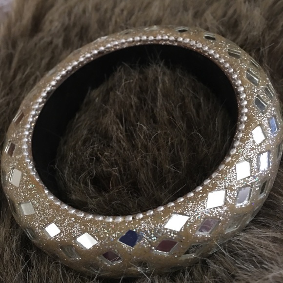 Glitter fabric diamond mirror bangle bracelet - Picture 3 of 5